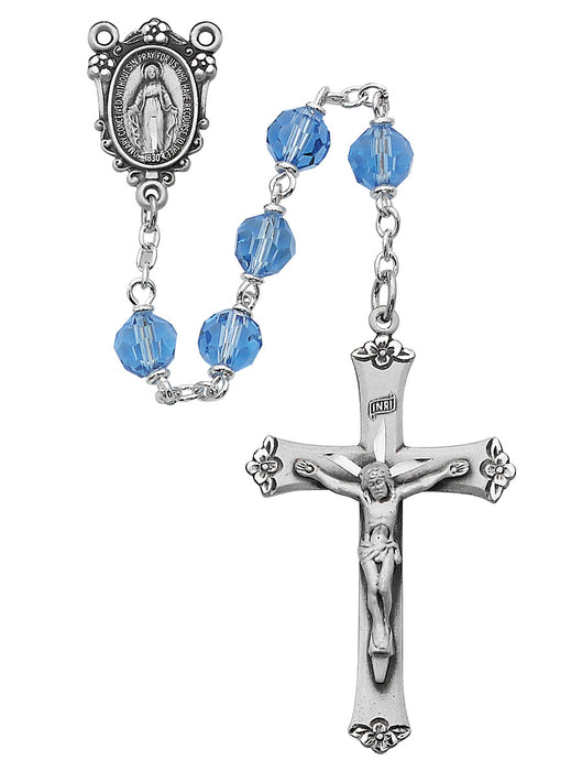 Sterling Silver 7MM Blue Tincut Rosary