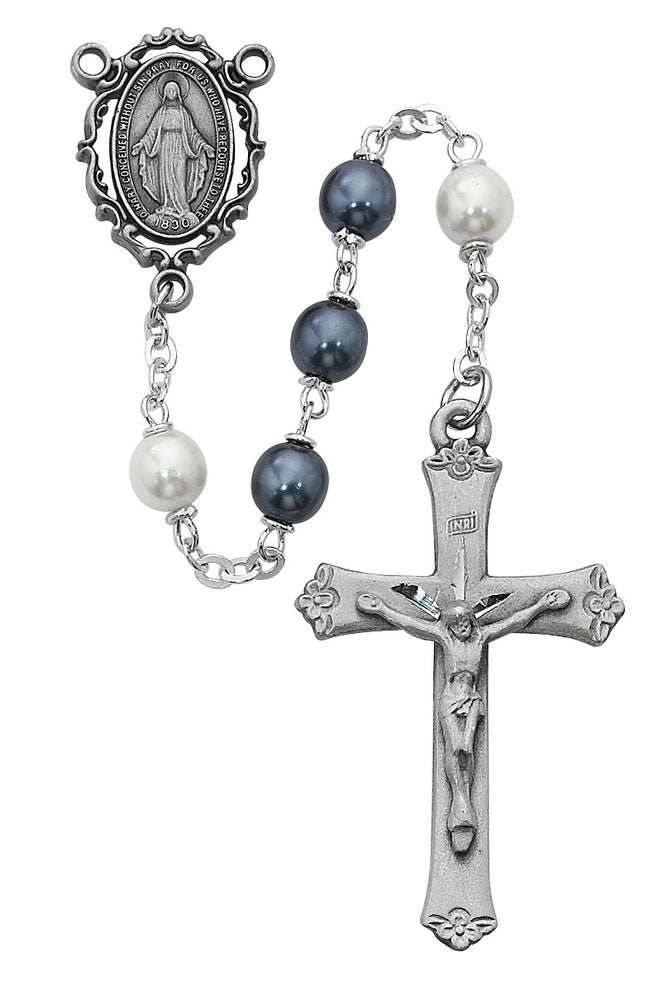 7MM Blue and White Pearl Rosary