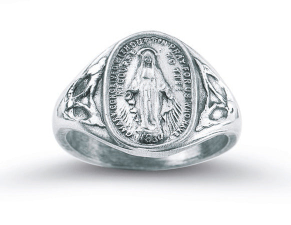 Sterling Silver Miraculous Medal Ring Size 10