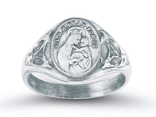 Sterling Silver Our Lady of Mount Carmel Ring with Sacred Heart Inside Size 5