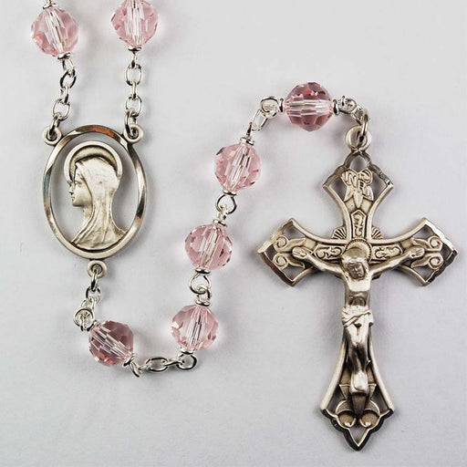 Sterling Silver 7MM Pink Tincut Rosary