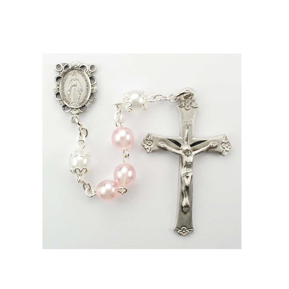 7MM Pink/Wht Pearl Rosary