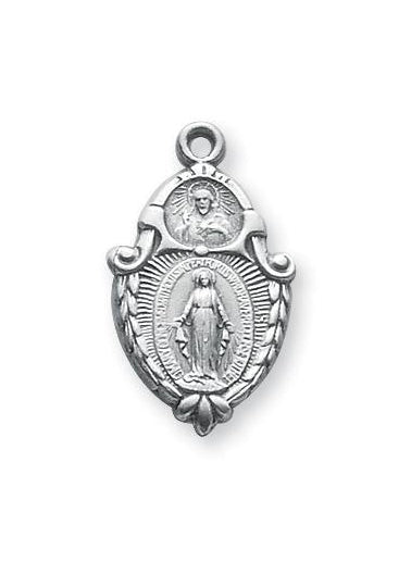 7/8-inch Sterling Silver Scapular and Miraculous Combination Medal with 18-inch Chain and Box