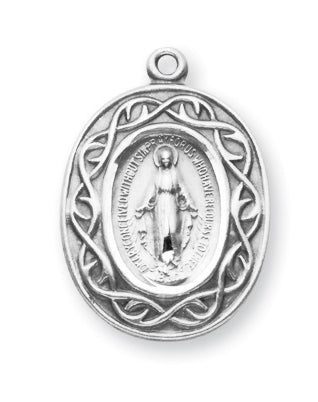 Sterling Silver Miraculous Medal with The Crown of Thorns Border