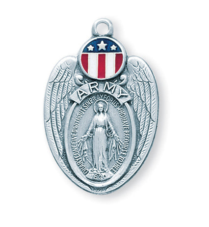 1 1/4-inch Sterling Silver Army Medal with Miraculous Medal 24-inch Chain
