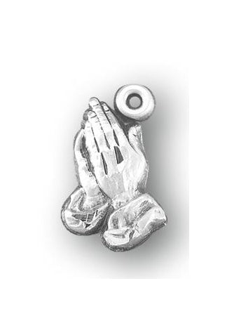 11/16-inch Sterling Silver Praying Hands Medal with 18-inch Chain