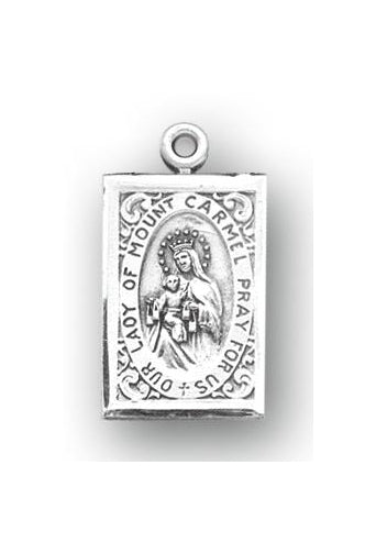 7/8-inch Sterling Silver Square Our Lady of Mt.  Carmel Medal with 18-inch Chain