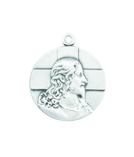 Sterling Silver Profile of Jesus Medal on a 20-inch Chain. This Medal Comes in a Deluxe velour Gift Box.