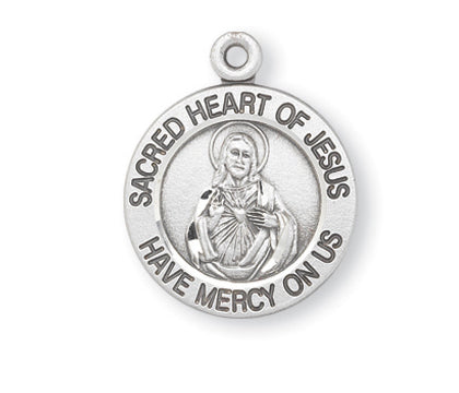 13/16-inch Sterling Silver Sacred Heart of Jesus Medal with 18-inch Chain