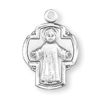 13/16-inch Sterling Silver Christ Child on a Cross Medal with 18-inch Chain