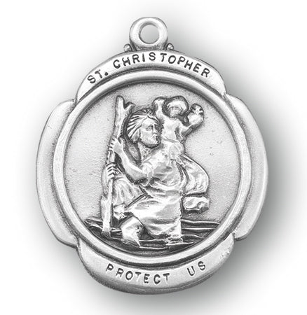 1 1/4-inch Sterling Silver Saint Christopher Medal with 24-inch Chain