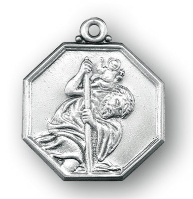 Sterling Silver Octagon shaped Saint Christopher Medal