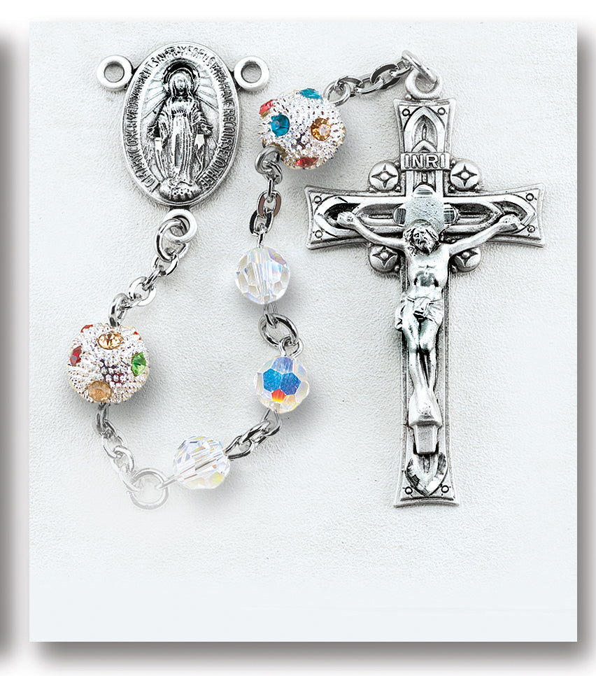 Aurora Swarovski Crystal Sterling Rosary - Engravable