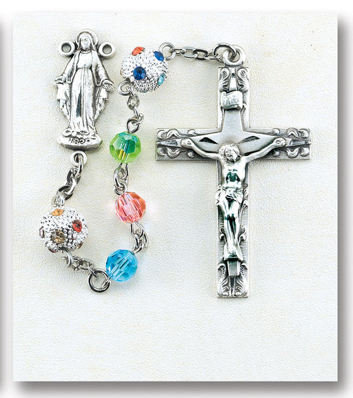 6mm Aurora Swarvoski Crystal Sterling Silver Rosary - Engravable