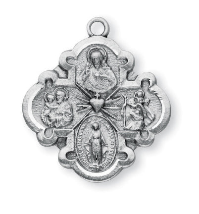 1 1/8-inch Sterling Silver 4-Way Medal with 24-inch Chain