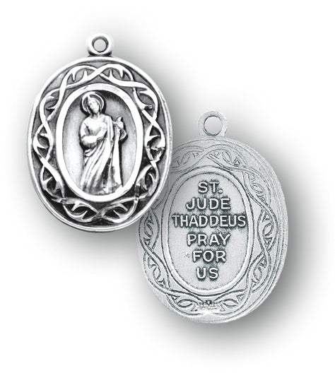 15/16-inch Sterling Silver Saint Jude Medal with 18-inch Chain