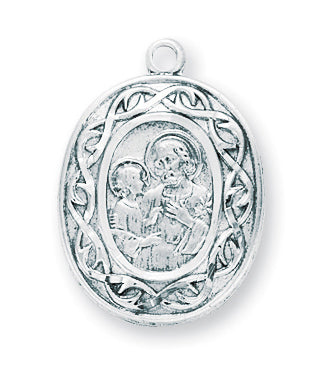 15/16-inch Sterling Saint Joseph Medal with 18-inch Chain