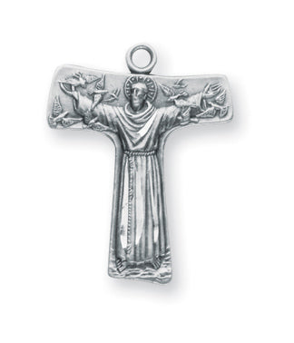13/16-inch Sterling Silver Saint Francis Tau Cross with 18-inch Chain