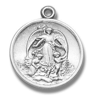 5/8-inch Sterling Silver Guardian Angel, Angel Jewelry Medal with 18-inch Chain