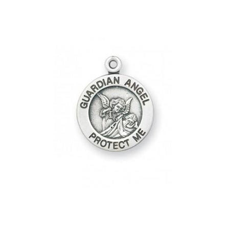 Sterling Silver Round Shaped Guardian Angel, Angel Jewelry Medal