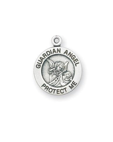 Sterling Silver Round Shaped Guardian Angel, Angel Jewelry Medal