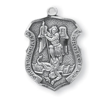 Sterling Silver Badge Shaped Saint Michael Medal