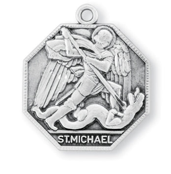 Sterling Silver Octagon Shaped Saint Michael Medal