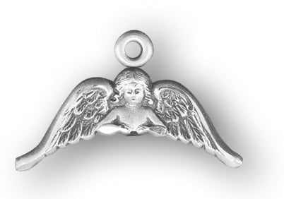 1/2-inch Sterling Silver Angel with Wings Medal with 18-inch Chain