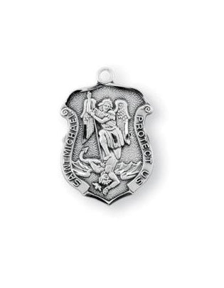 Sterling Silver Badge Shaped Saint Michael Medal