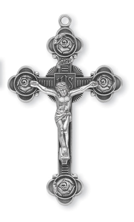 1 15/16-inch Sterling Silver Crucifix with 24-inch Chain