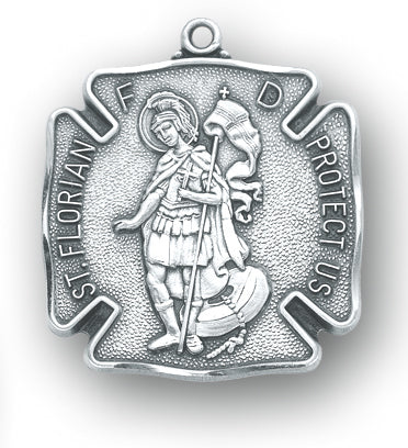1 1/16-inch Sterling Silver Saint Florian Medal with 24-inch Chain