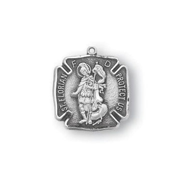 9/16-inch Sterling Silver Saint Florian Medal with 18-inch Chain