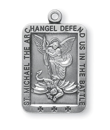 Sterling Silver Rectangle Shaped Saint Michael Medal