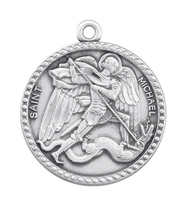 Round Sterling Silver Saint Michael Medal on a 24' Chain