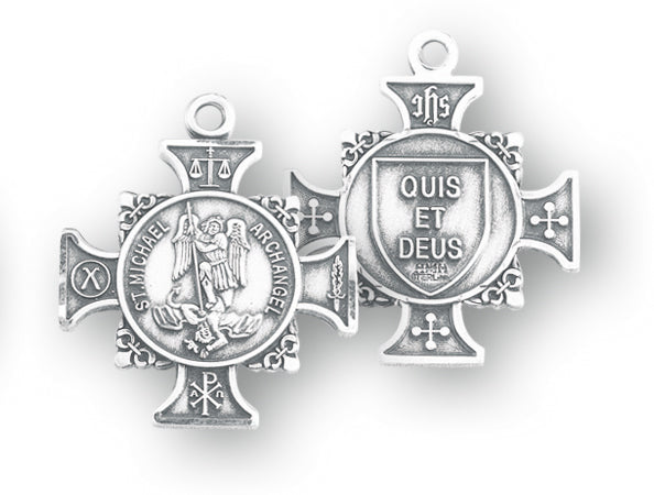 Sterling Silver Maltese Cross Shaped Saint Michael Medal
