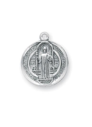 13/16-inch Sterling Silver Saint Benedict Medal with 18-inch Chain