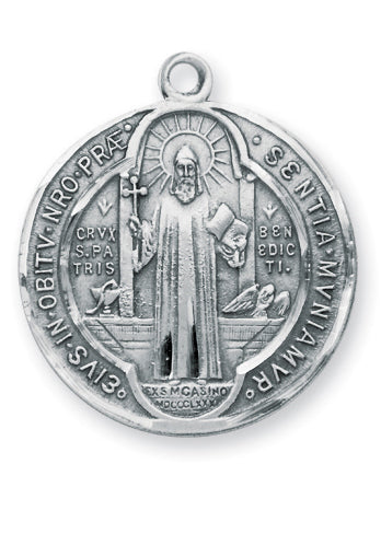 1 1/8-inch Sterling Silver Saint Benedict Medal with 24-inch Chain
