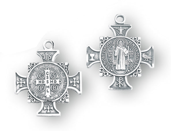 1-inch Sterling Silver Saint Benedict Cross Medal with 24-inch Chain