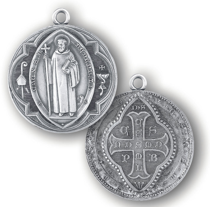 1 3/8-inch Sterling Silver Saint Benedict Medal with 27-inch Chain