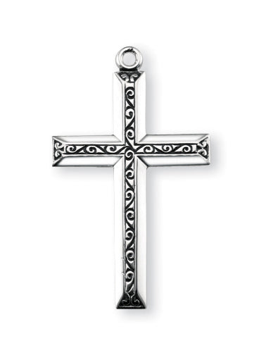 1 1/4-inch Sterling Silver Cross with Black Enamel 20-inch Chain
