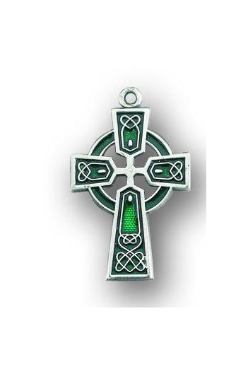 Sterling Silver Celtic Cross with Green Enamel