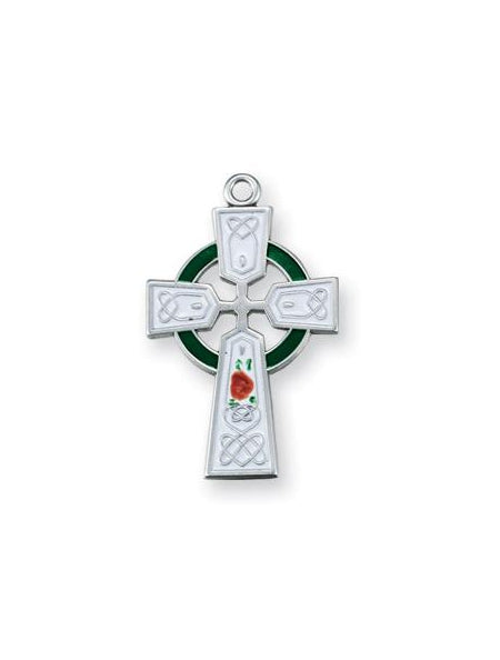 Sterling Silver Celtic Cross with Green Enamel 18-inch Chain