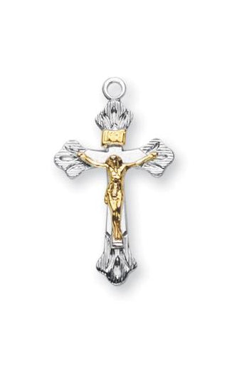 1-inch Sterling Silver Tutone Crucifix with 18-inch Chain