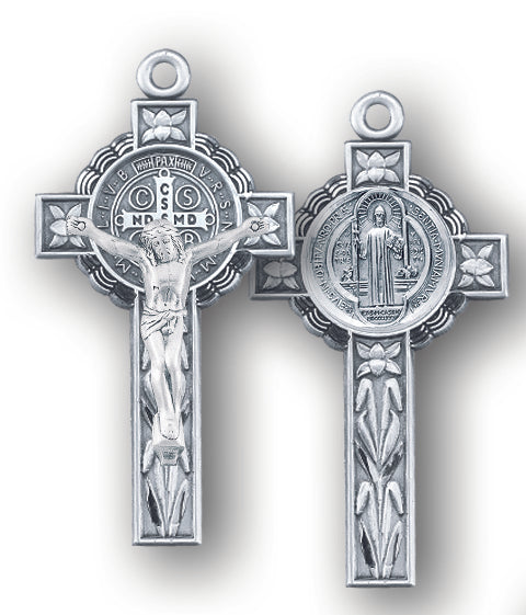 1 5/8-inch Sterling Silver Saint Benedict Crucifix with 18-inch Chain