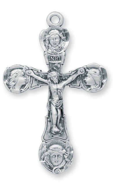 1 7/8-inch Sterling Silver -inchAngels Crucifix-inch with 24-inch Chain