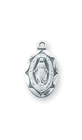 9/16-inch Sterling Silver Miraculous Medal with a 13-inch Chain and Box