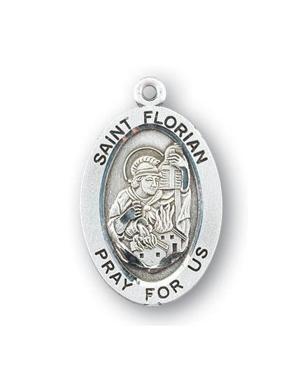 Sterling Silver Oval Shaped Saint Florian Medal
