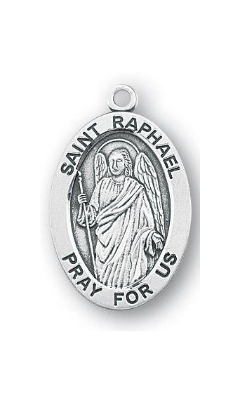 Sterling Silver Oval Shaped Saint Raphael Medal
