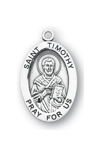 Sterling Silver Oval Shaped Saint Timothy Medal