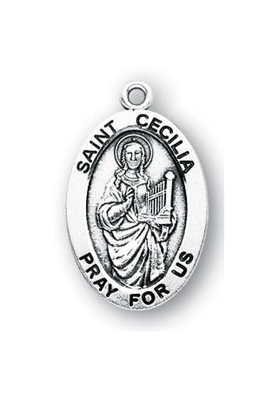 Sterling Silver Oval Shaped Saint Cecilia Medal